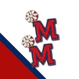 Ole Miss Football Sports Fan Gameday Red Blue College Mississippi Beaded Earring